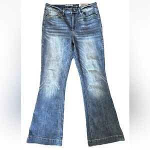 Rocks & Indigo Distressed Denim Flare Jeans Med Rise Sz 12/30